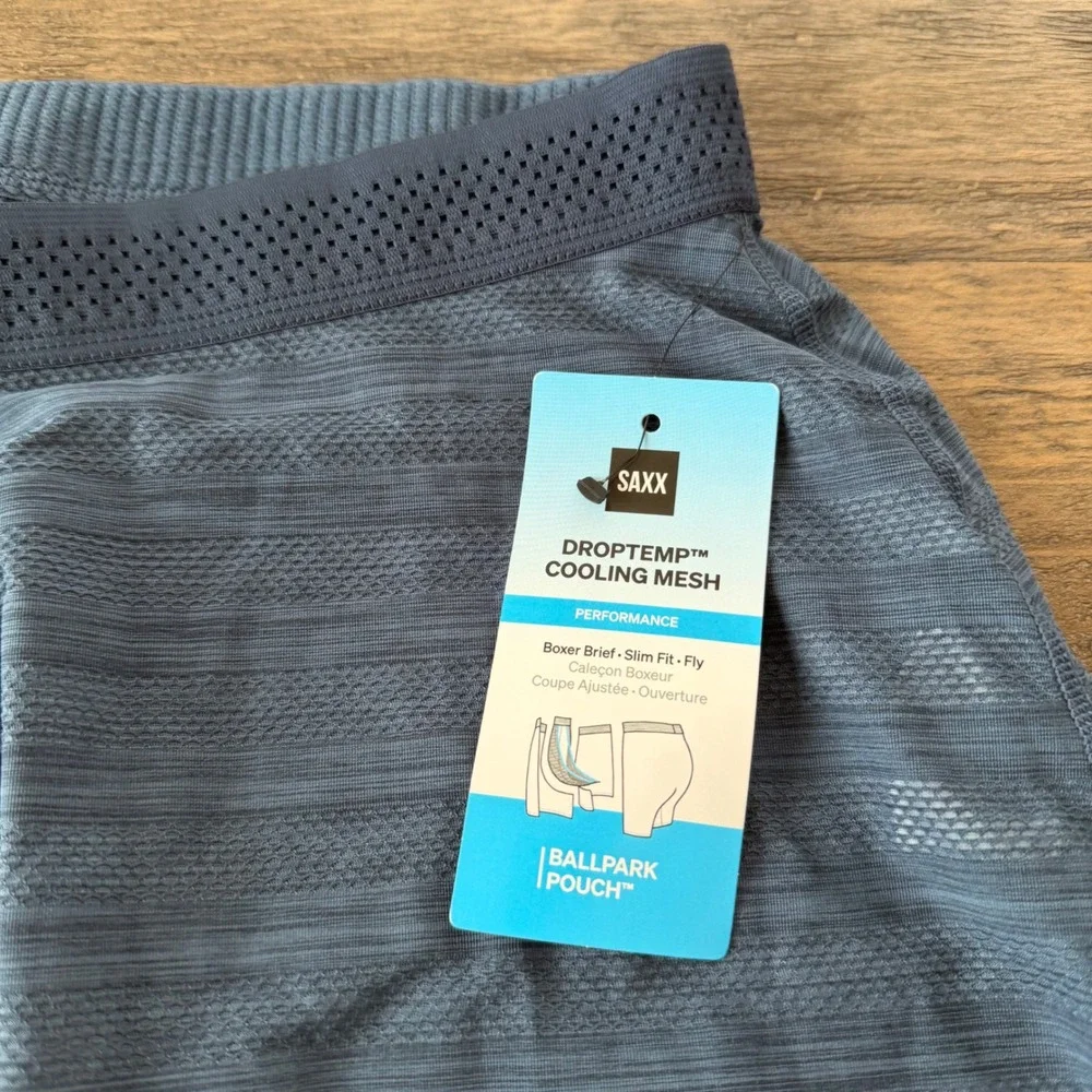Saxx Mens DropTemp Cooling Mesh Boxer Briefs BallPark Pouch Denim Heather XL NEW